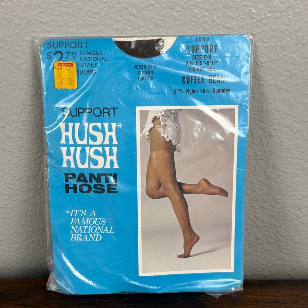 Hush Hush Support Pantyhose Size C-D Coffee Bean Color Tights Nylon Spandex